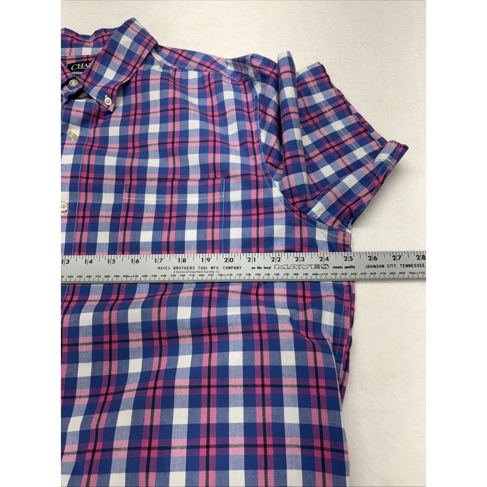 Chaps Stretch Blue And Pink Plaid Short Sleeve Men's Shirt Sz Large - Picture 10 of 11